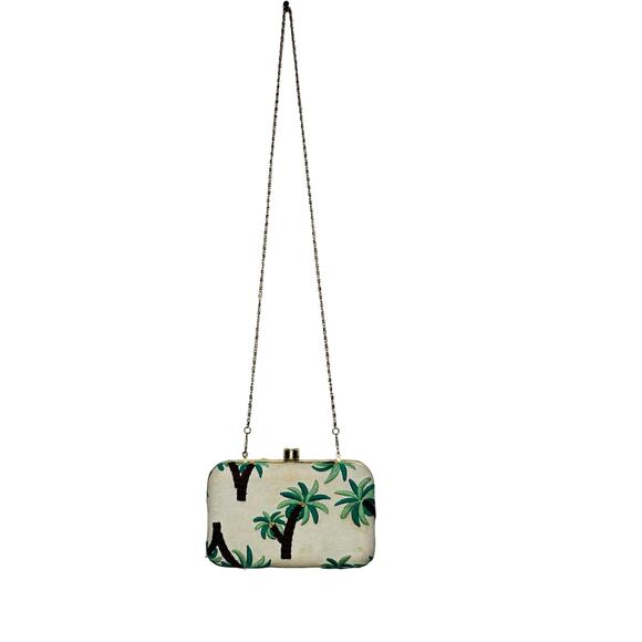 AREA STARS Embroidered Palm Tree Box Clutch Jewel Clasp Handbag